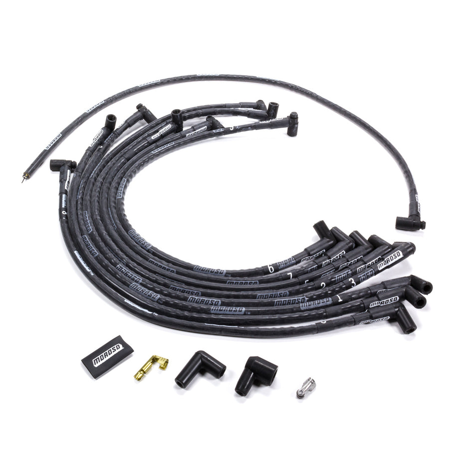 Moroso Mag-Tune Spiral Core 8 mm Spark Plug Wire Set - Black - 90 Degree Plug Boots - HEI - Small Block Chevy 9762M