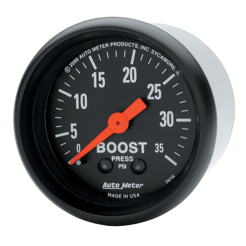 Auto Meter Z Series 0-35 psi Boost Gauge - Mechanical - Analog - 2-1/16 in Diameter - Black Face
