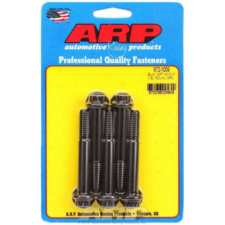 ARP 10 mm x 1.50 Thread Bolt 70 mm Long 12 mm 12 Point Head Chromoly - Black Oxide