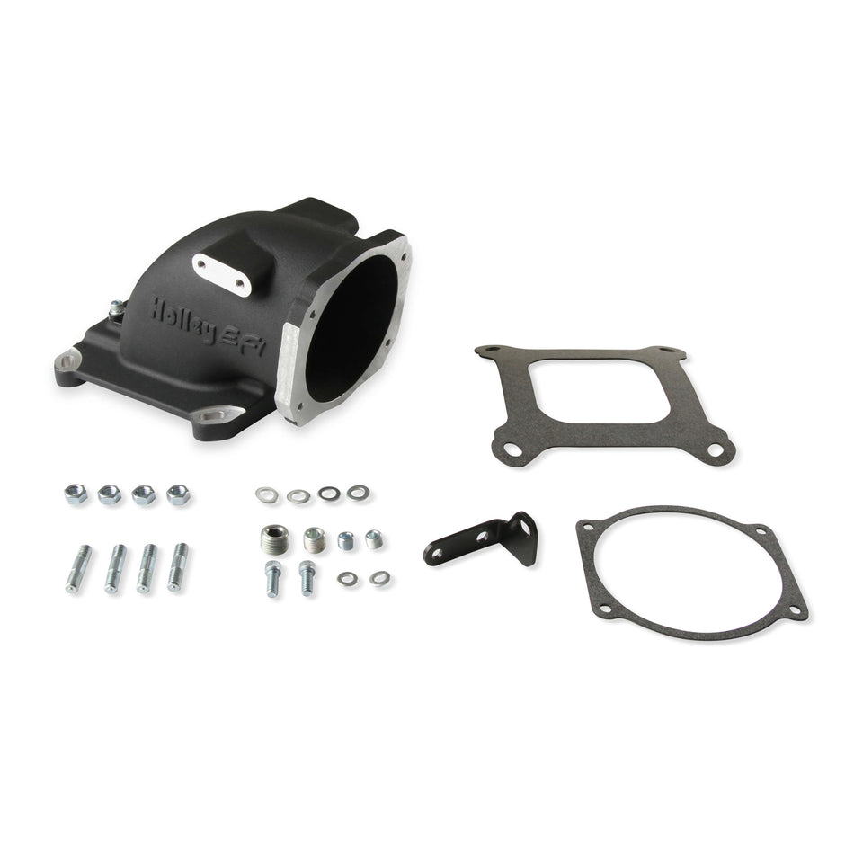 Holley EFI Throttle Body Adapter - Elbow - Aluminum - Black - GM LS-Series to 4150 Mounting Flange