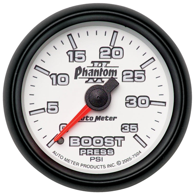 Auto Meter Phantom II 0-35 psi Boost Gauge - Mechanical - Analog - 2-1/16 in Diameter - White Face