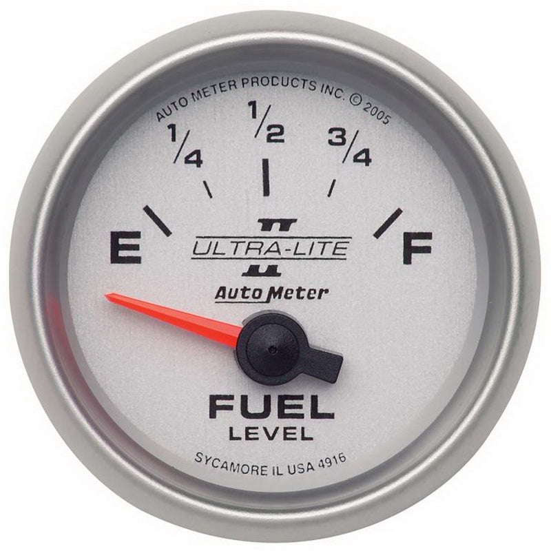 Auto Meter Ultra-Lite II 240-33 ohm Fuel Level Gauge - Electric - Analog - Short Sweep - 2-1/16 in Diameter - Silver Face