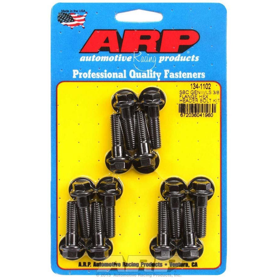 ARP Header Bolt - 8 mm x 1.25 Thread - 1.181 in Long - Hex Head - Washers Included - Chromoly - Black Oxide - GM LS-Series - Set of 12