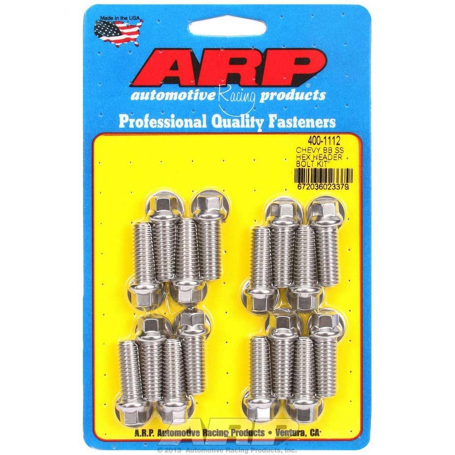 ARP Header Bolt - 3/8-16 in Thread - 1 in Long - Hex Head - Polished - Big Block Chevy - Set of 16