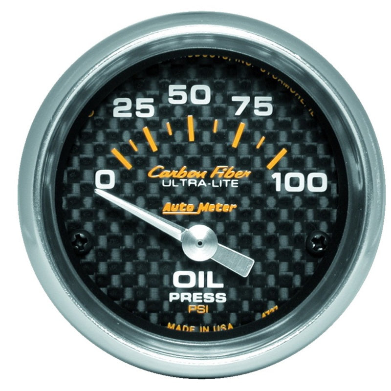 Auto Meter Carbon Fiber Electric Oil Pressure Gauge - 2-1/16" - 0-100 PSI