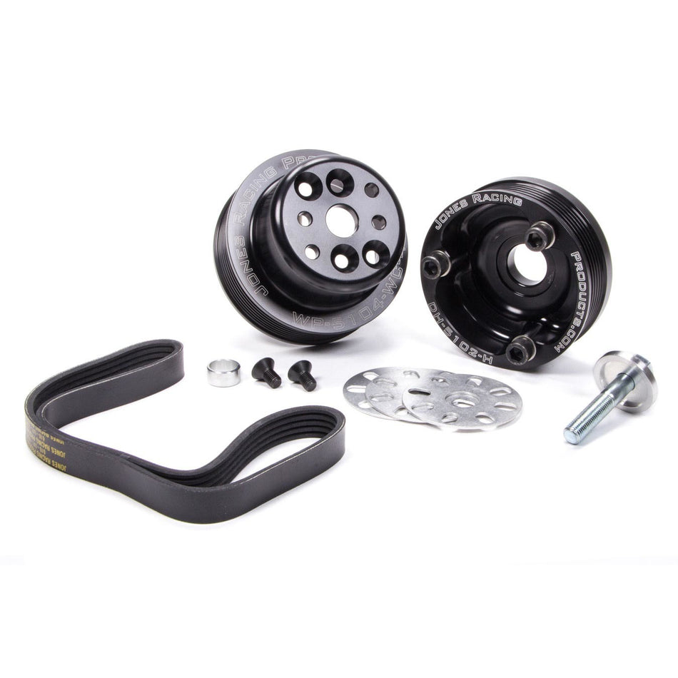 Jones Racing Products 6-Rib Serpentine Pulley Kit - Black Anodized - Small Block Chevy 1035-S-CE