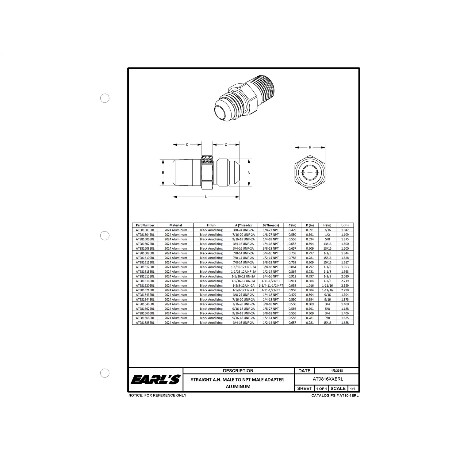 Earl's AnoTuff Straight Male AN -04 AN to 1/4" NPT Adapter