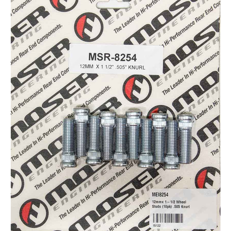 Moser Engineering 12 mm Thread Wheel Stud 1.500" Long 0.505 Knurl Steel - Set of 10