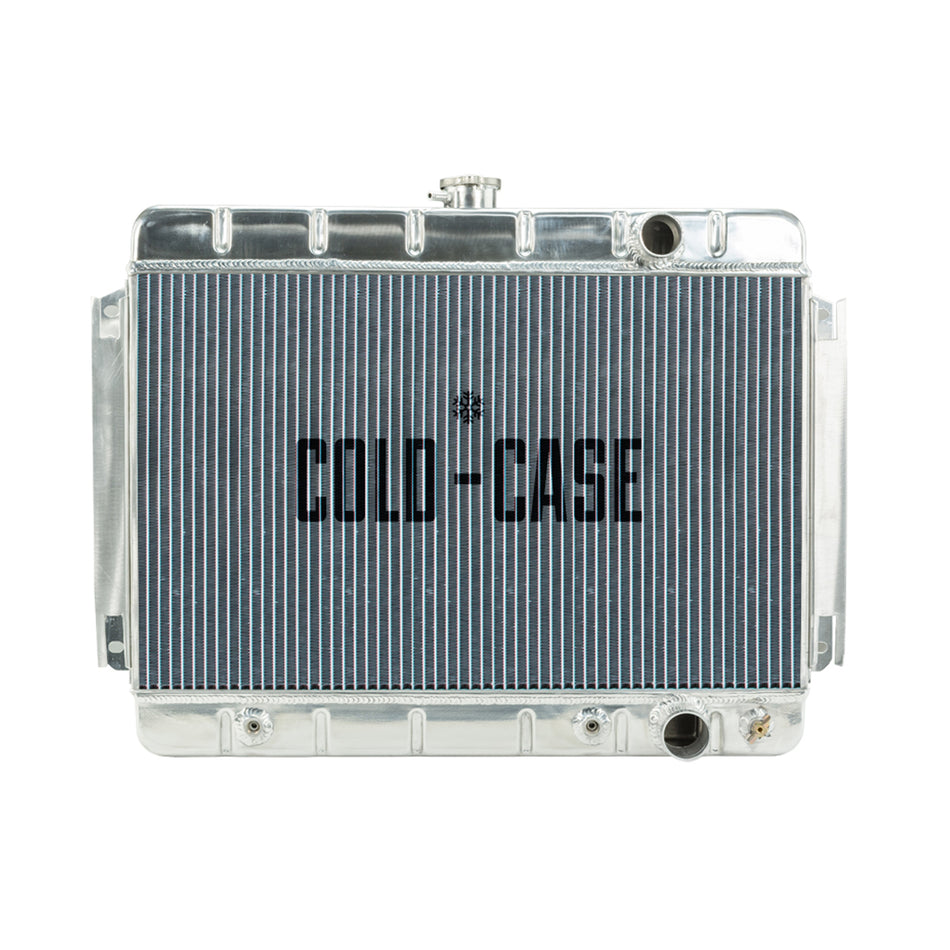 Cold-Case Aluminum Radiator - 27.75" W x 20.125" H x 3" D - Passenger Side Inlet - Passenger Side Outlet - Polished - Automatic - GM A-Body 1964-65