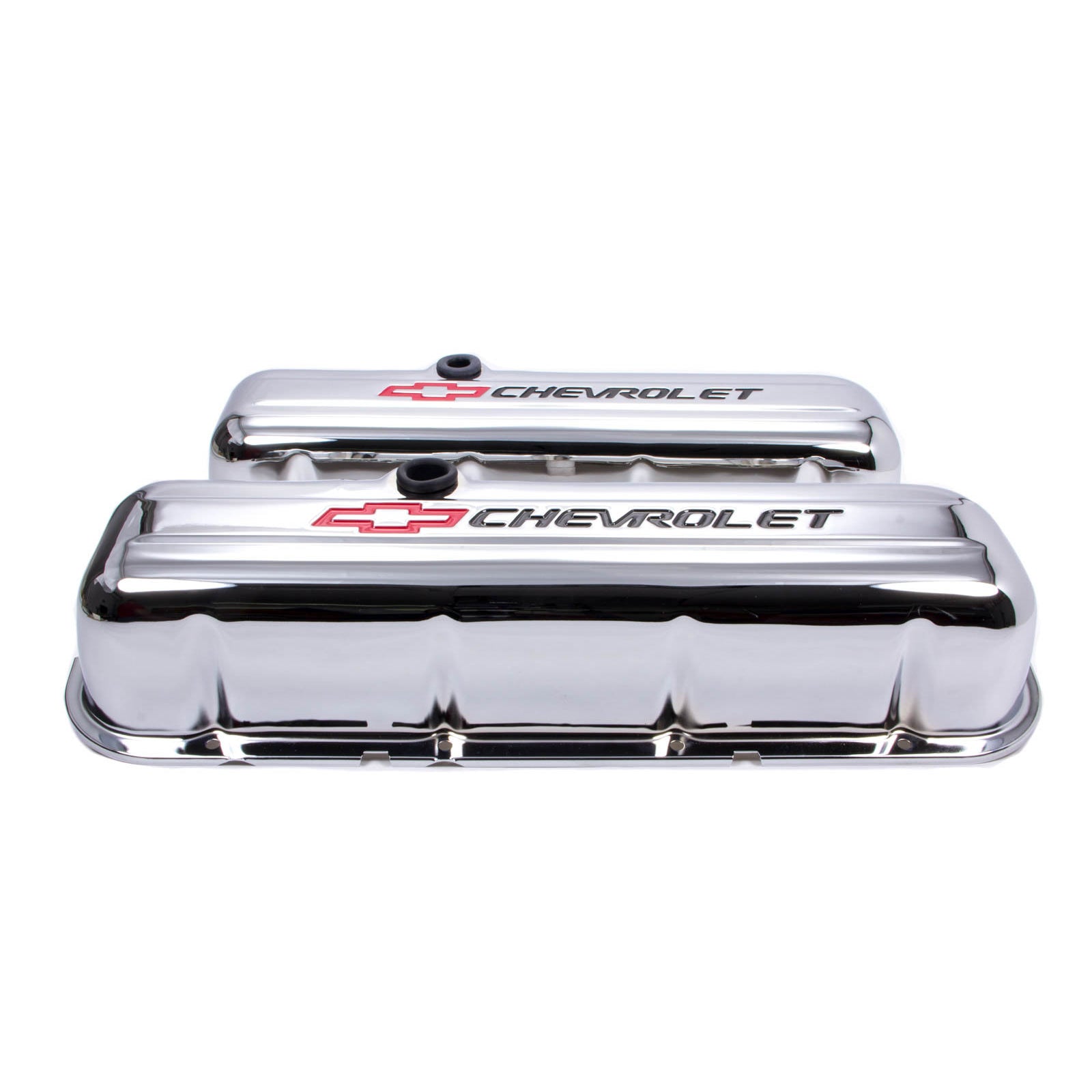 Proform Tall Valve Cover - Baffled - Breather Hole - Chevrolet Bowtie Logo - Chrome - Big Block Chevy - Pair