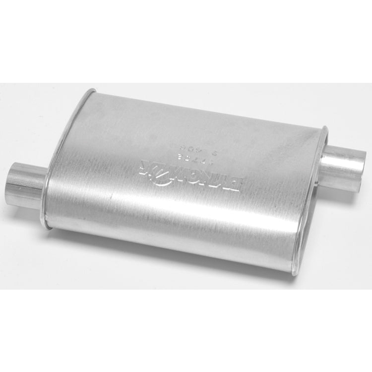 Thrush Super Turbo Muffler - 2 in Offset Inlet - 2 in Offset Outlet - 14 x 4-1/4 x 9-3/4 in Oval - 18-1/2 in Long