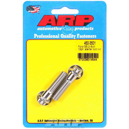 ARP Stainless Steel Starter Bolt Kit - 12-Point - Two 1.50" Under Head Length Length Bolts - Ford 2 Bolt Starters