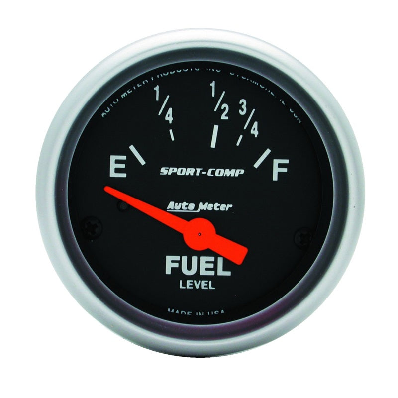 Auto Meter Sport-Comp 16-158 ohm Fuel Level Gauge - Electric - Analog - Short Sweep - 2-1/16 in Diameter - Black Face