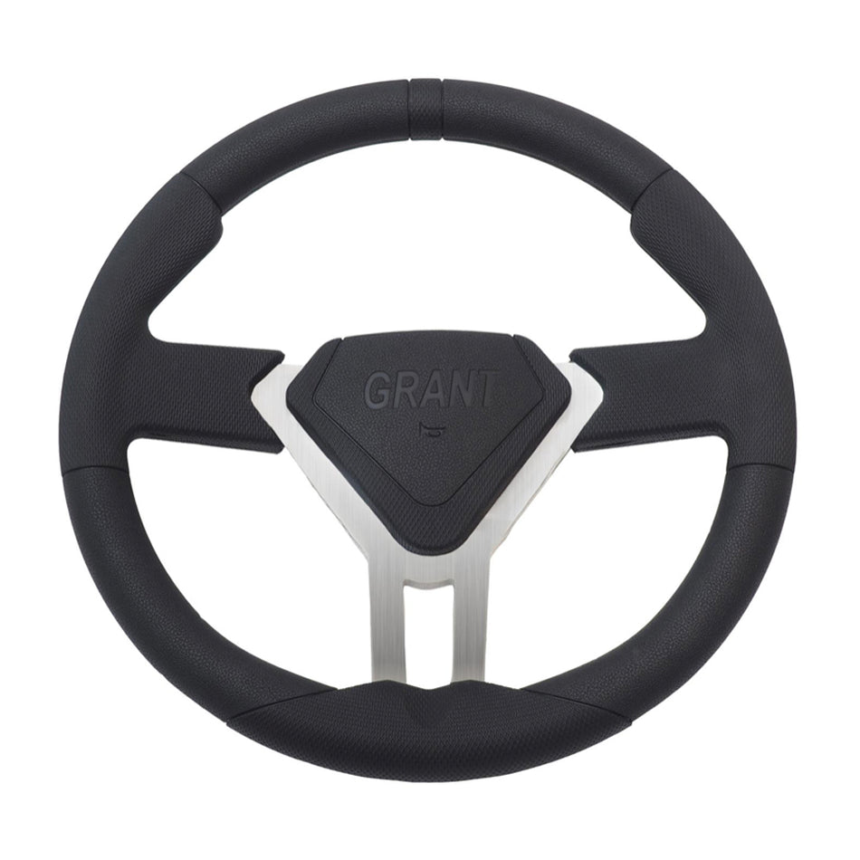 Grant Pro EGDE Steering Wheel - 13.50" Diameter - 3-Spoke - Black Rubber Grip - Aluminum