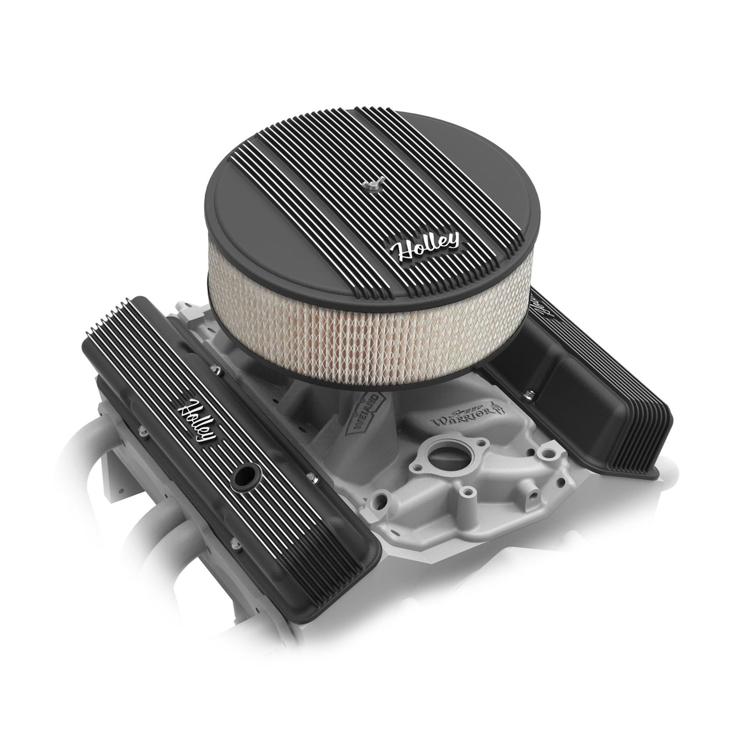 Holley Finned Die Cast Aluminum Valve Cover Set - SBC - Black