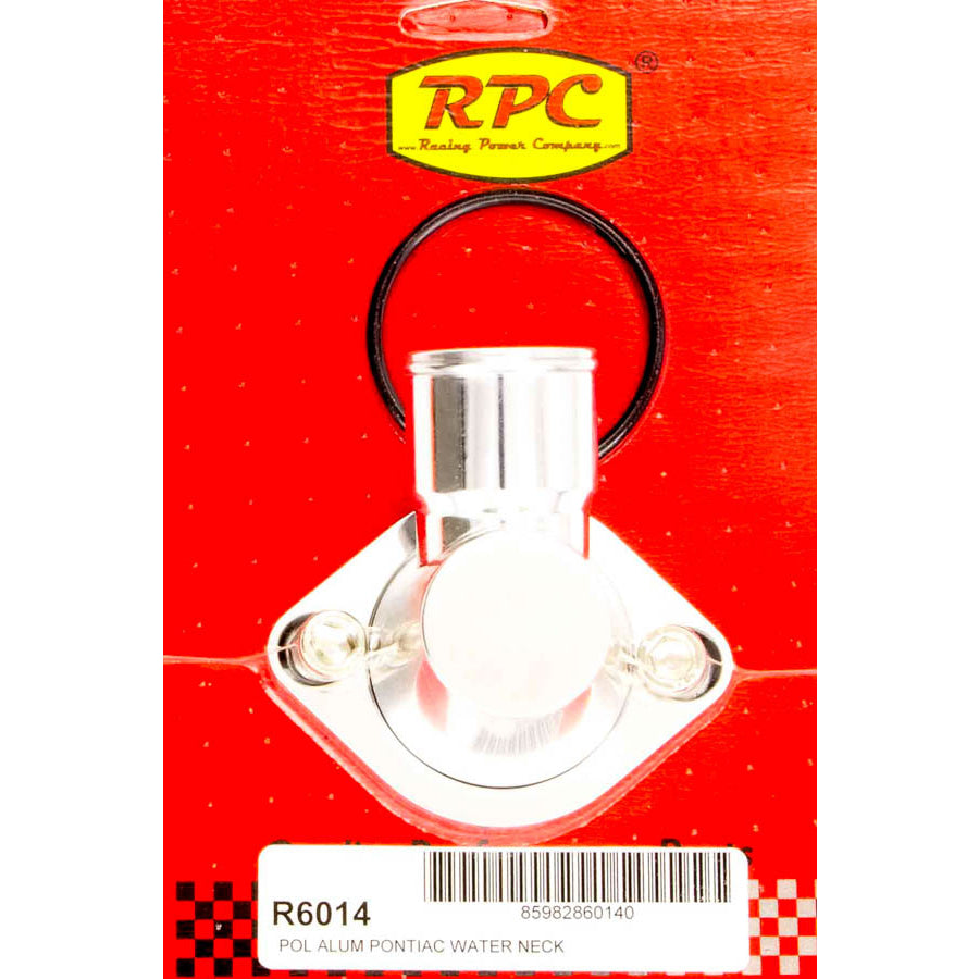 Racing Power 75 Degree Water Neck - 1-1/2 in ID Hose - Swivel - O-Ring - Polished - Pontiac V8