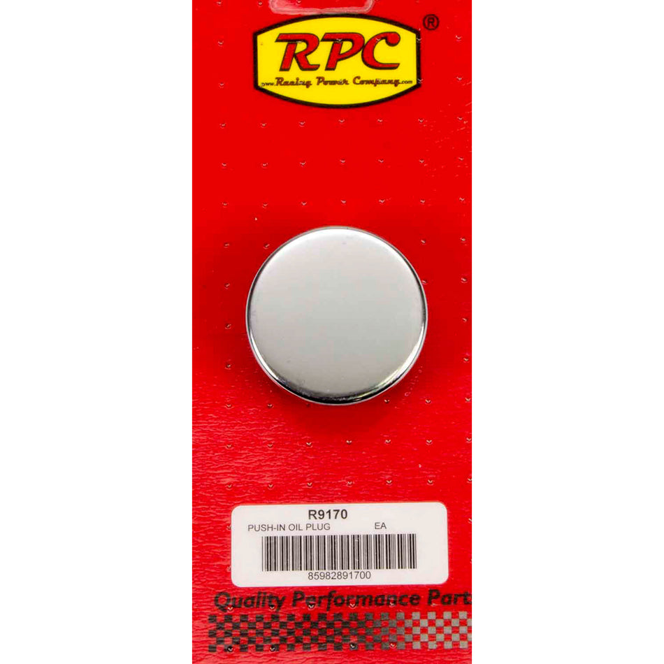 Racing Power Co-Packaged Push In Oil Cap Plain Fits 1 1/4in Hold