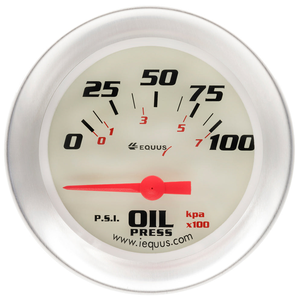 Equus 8000 Classic Series Oil Pressure Gauge - 0-100 psi - Electric - Analog - 2-5/8" Diameter - White Face