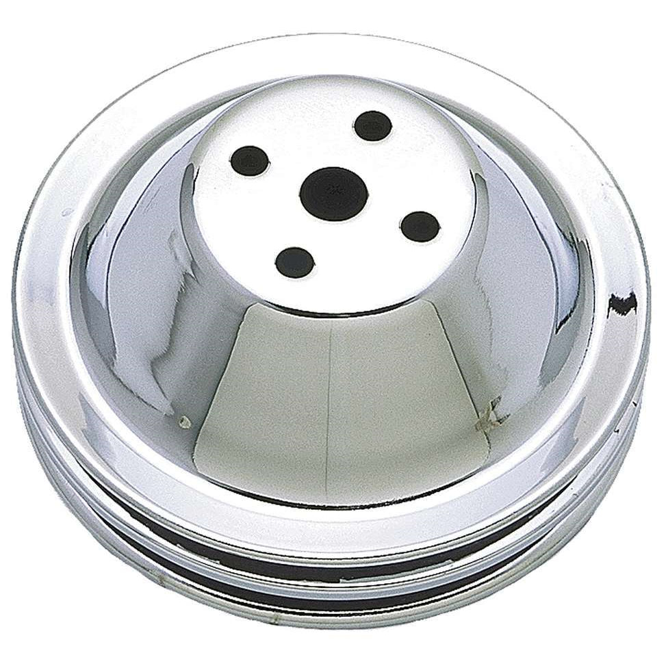 Trans-Dapt V-Belt 2 Groove Water Pump Pulley - 6.4 in Diameter - Chrome - Short Water Pump - Small Block Chevy