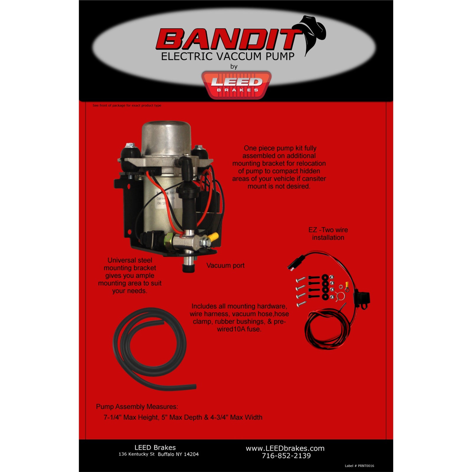 Leed Naked Bandit Vacuum Pump - Electric - 12V - Hardware/Hose/Wiring Included - No Housing
