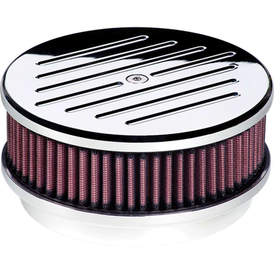 Billet Specialties Polished Round Air Filter Assembly - 6 3/8 in. Diameter - Ball-Milled Design - 2 in. Filter