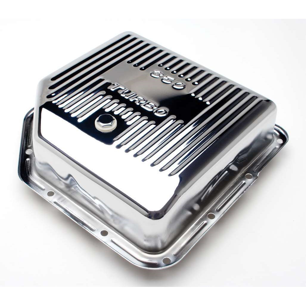 Trans-Dapt Deep Sump Ribbed Transmission Pan - 3.5 in Deep - Adds 2 Quart Capacity - Ribbed - Chrome - TH350
