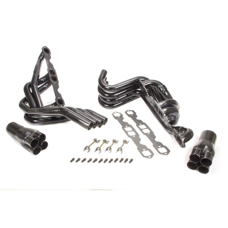 Schoenfeld 180 Degree Crossover Headers - 1.75 in Primary - 3.5 in Collector - Black Paint - Small Block Chevy 180-1