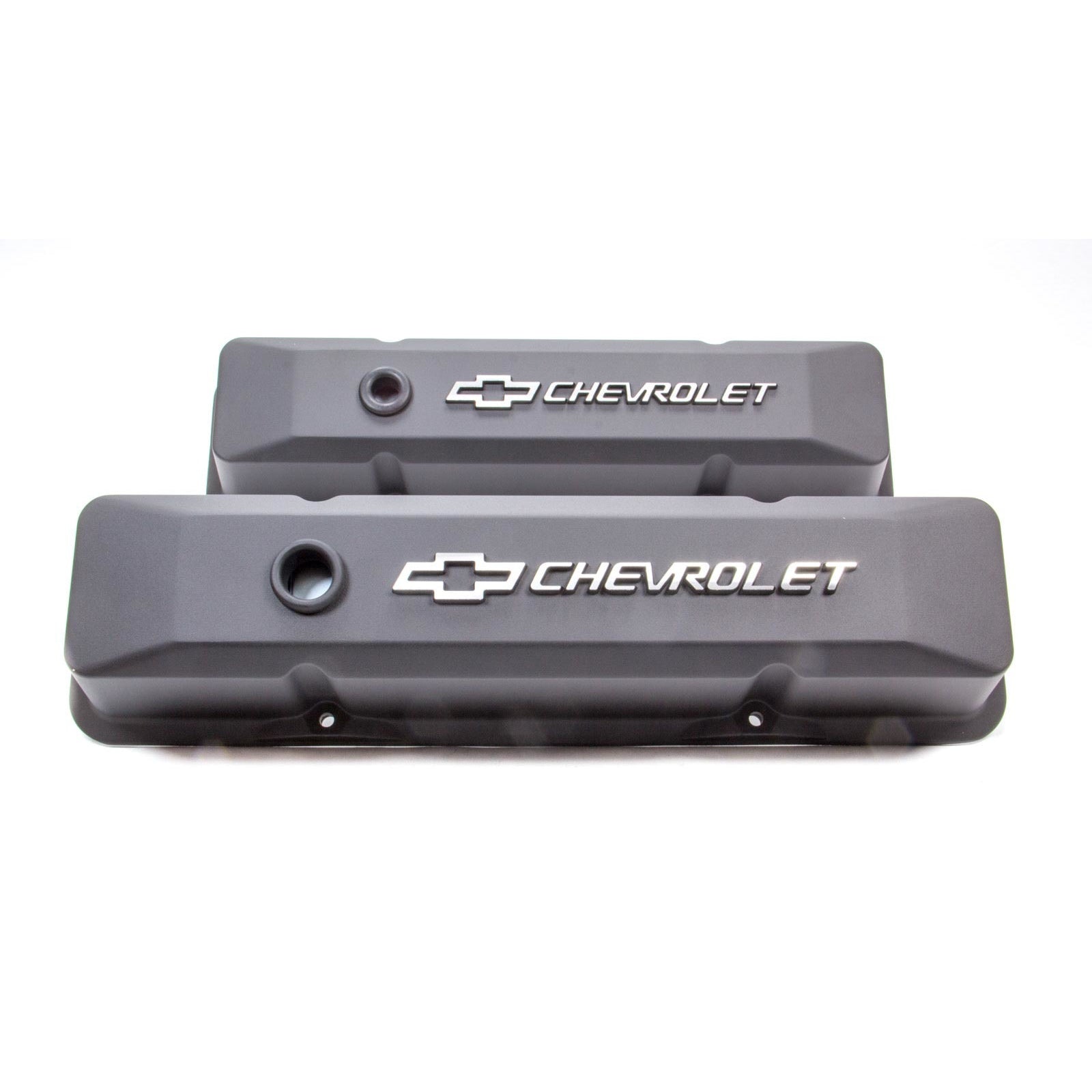 Proform Performance Parts Die-Cast Valve Covers Tall Baffled Breather Hole - Raised Chevrolet Bowtie Logo - Black Crinkle
