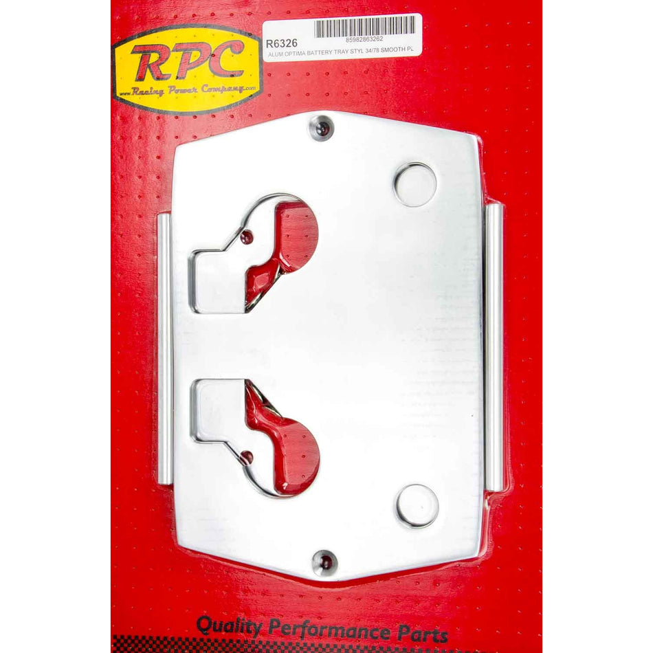 Racing Power Aluminum Battery Tray Polished Optima Blue/Red/Yellow Top Batteries Type 34/78 - Each