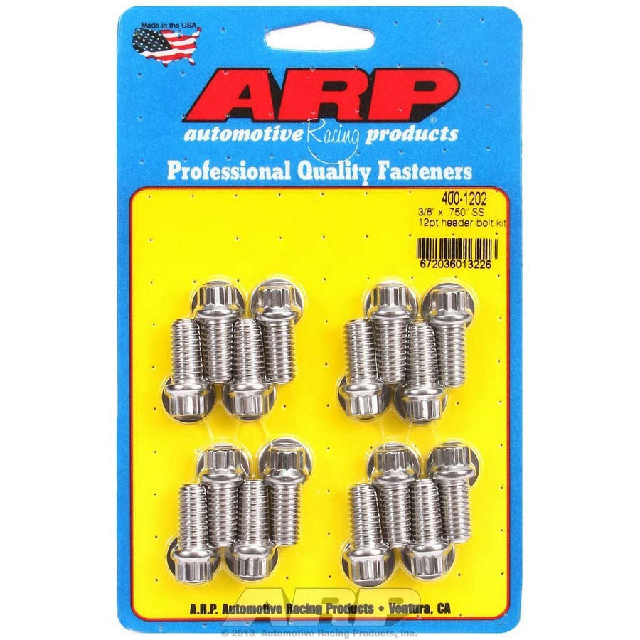 ARP Stainless Steel Header Bolt Kit - Ford - 3/8" Diameter, .750" Length - 12 Pt. Head - (16 Pack)