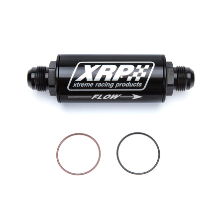 XRP 70 Series In-Line Oil Filter - 12 AN Inlet - 12 AN Outlet - 6.600 in Length - Requires Filter - Black