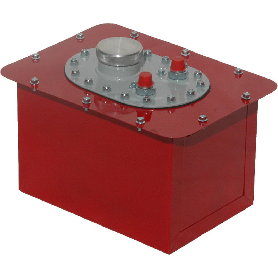 RCI Fuel Cell - 12.5 x 8 x 9" Tall - 8 AN Male Outlet - 8 AN Male Vent - Aluminum - Red Powder Coat