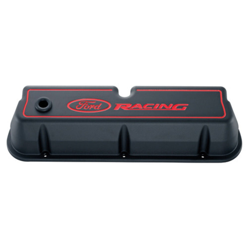 Ford Racing Tall Valve Cover - Baffled - Breather Hole - Ford Racing Logo - Black Crinkle - Small Block Ford (Pair)