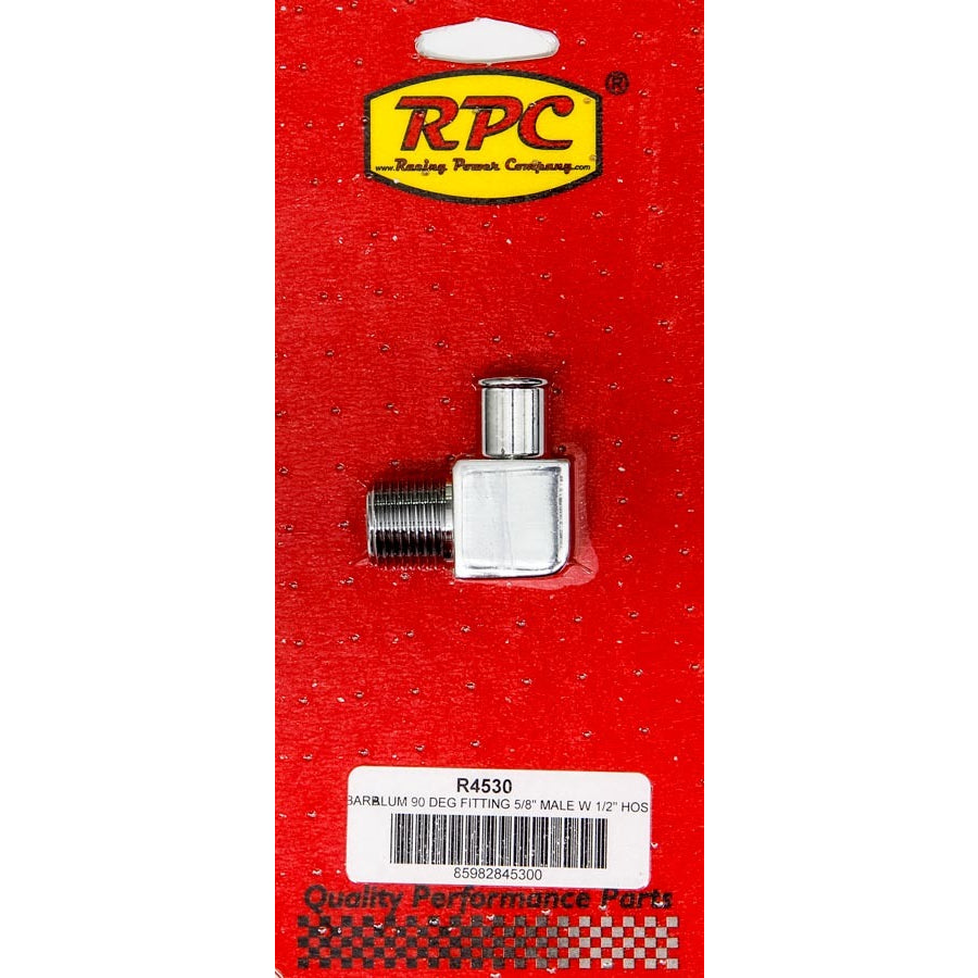 Racing Power Adapter Fitting 90 Degree 1/2" NPT Male to 5/8" Hose Barb Aluminum - Chrome