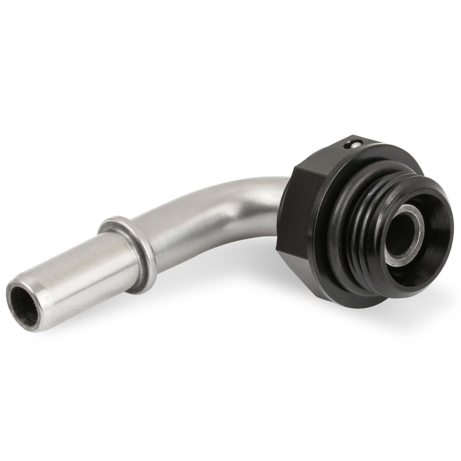 Earl's Fuel Line Adapter Fitting - 90 Degree - 5/16" SAE Male Quick Disconnect to 8 AN ORB - Stainless - Aluminum - Black