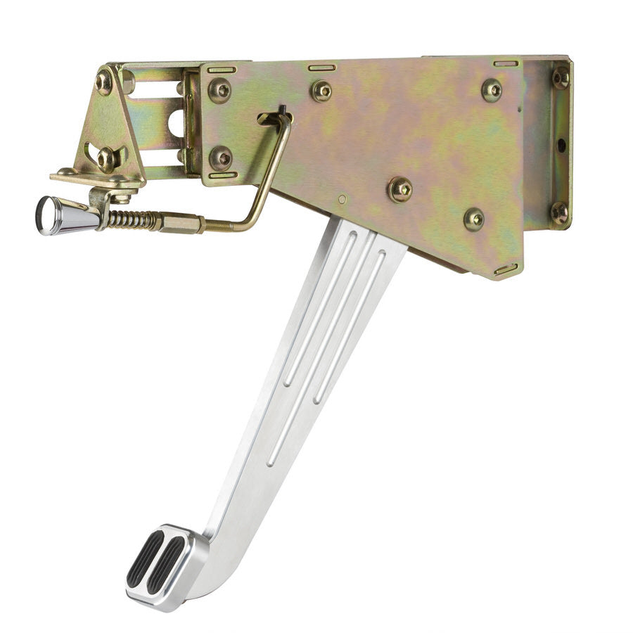 Lokar Parking Brake Pedal Assembly - Rubber Pads - Adjustable - Under Dash Mount - Brushed / Cadmium - Universal EFB-9001
