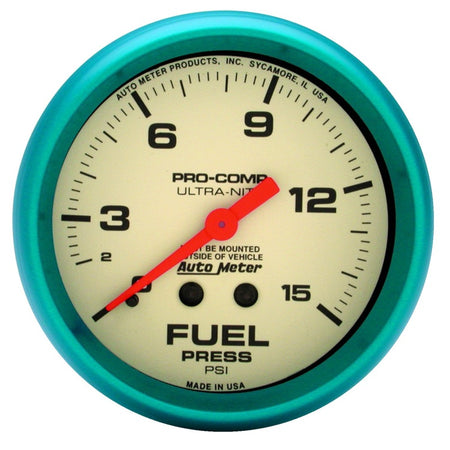 Auto Meter Ultra-Nite Fuel Pressure Gauge - 2-5/8" - 0-15 PSI