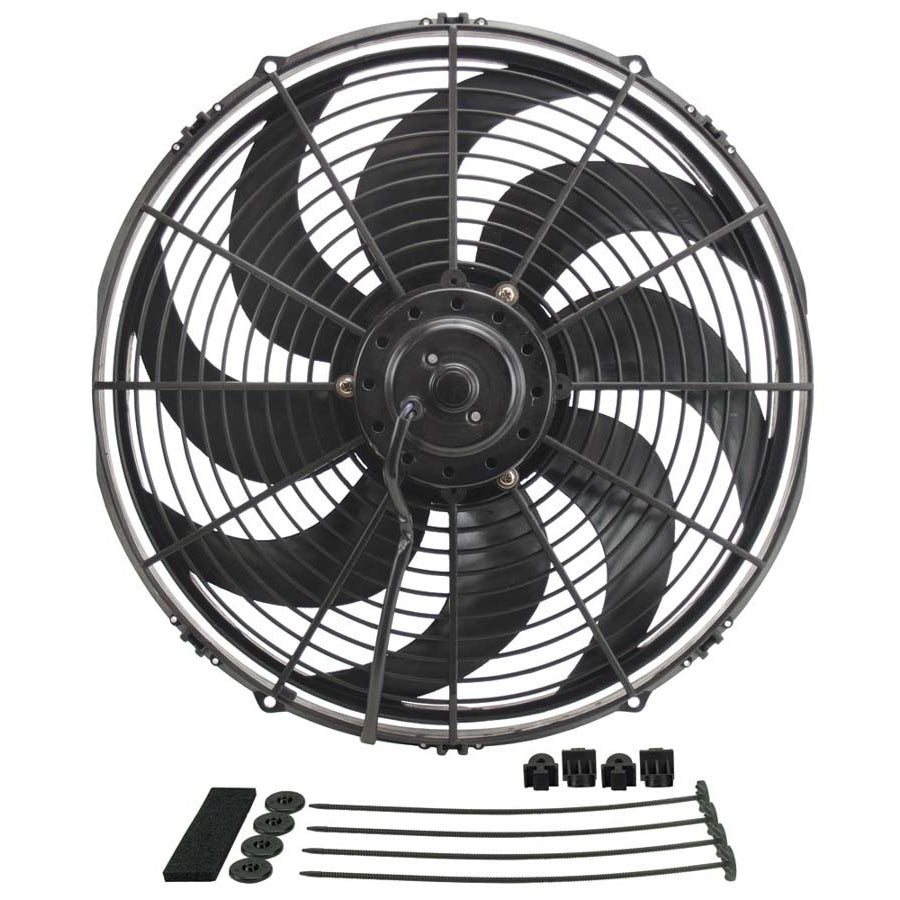 Derale Dyno Cool Electric Cooling Fan - 16" Fan - Push/Pull - 1980 CFM - 12V - Curve Blade - 16-1/2 x 15-5/8" - 3-5/8" - Install - Plastic