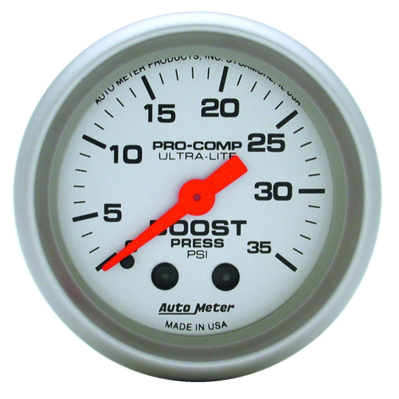 Auto Meter Ultra-Lite 0-35 psi Boost Gauge - Mechanical - Analog - 2-1/16 in Diameter - Silver Face