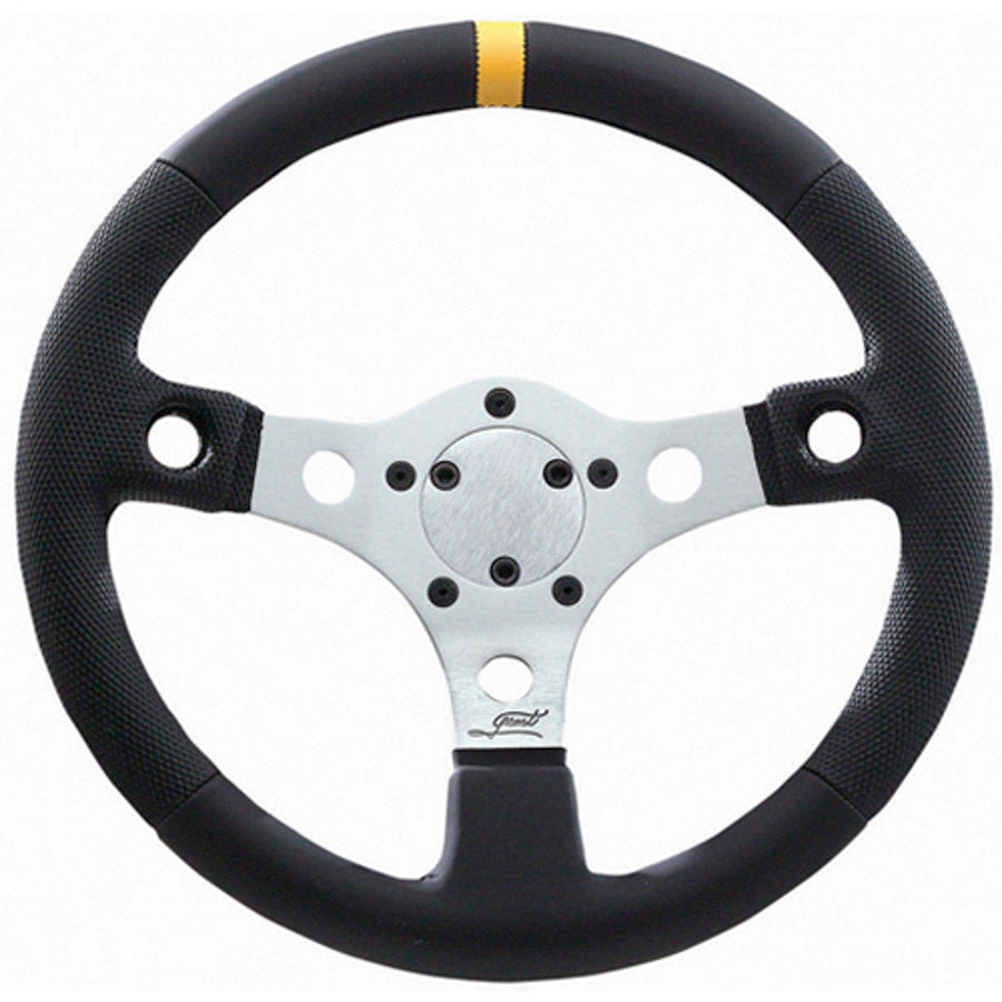 Grant Performance GT Steering Wheel - 13 in Diameter - 3-Spoke - Black Vinyl Grip - Yellow Stripe - Silver Anodized