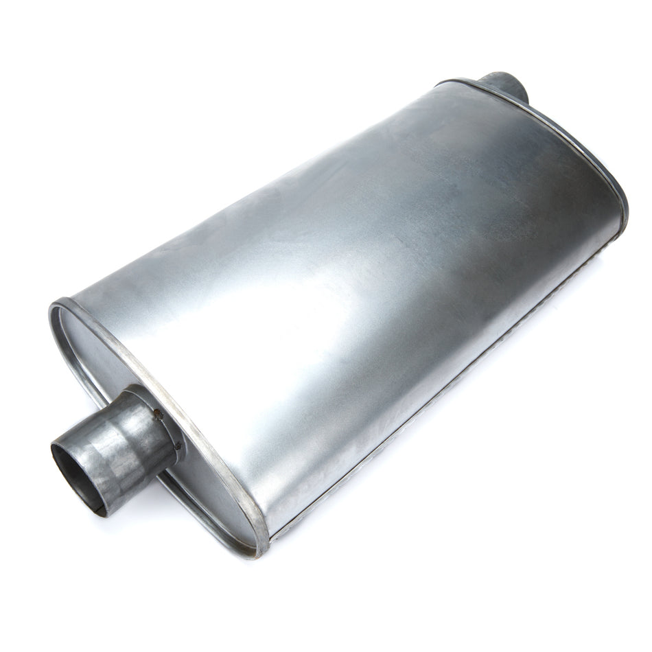Magnaflow Rumble Muffler - 2-1/2 in Offset Inlet - 2-1/2 in Center Outlet - 20 in Oval Body - 26-1/2 in Overall Length - Aluminized