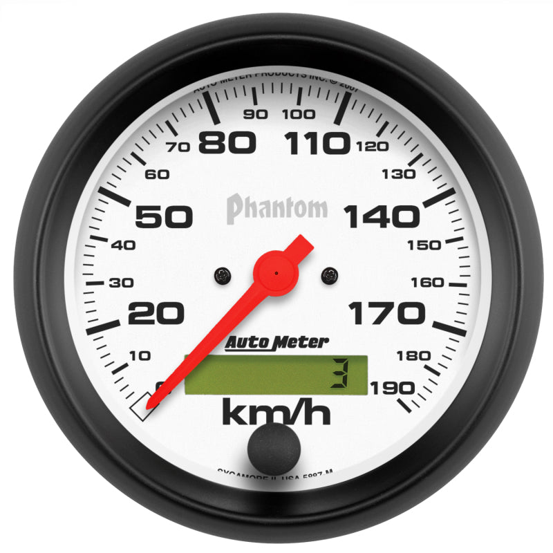 Auto Meter Phantom 190 KPH Speedometer - Electric - Analog - 3-3/8 in Diameter - Programmable - White Face