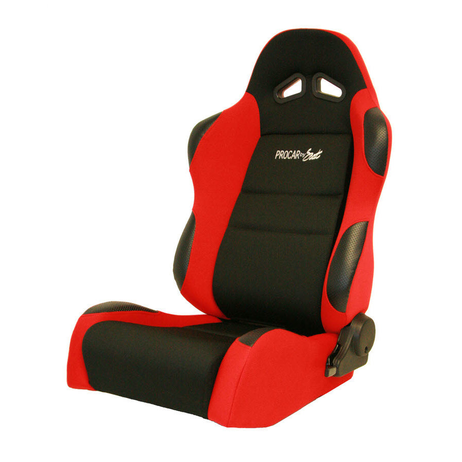 ProCar Sportsman Racing Seat - Left Side - Black Velour Inside - Red Velour Wings and Bolsters