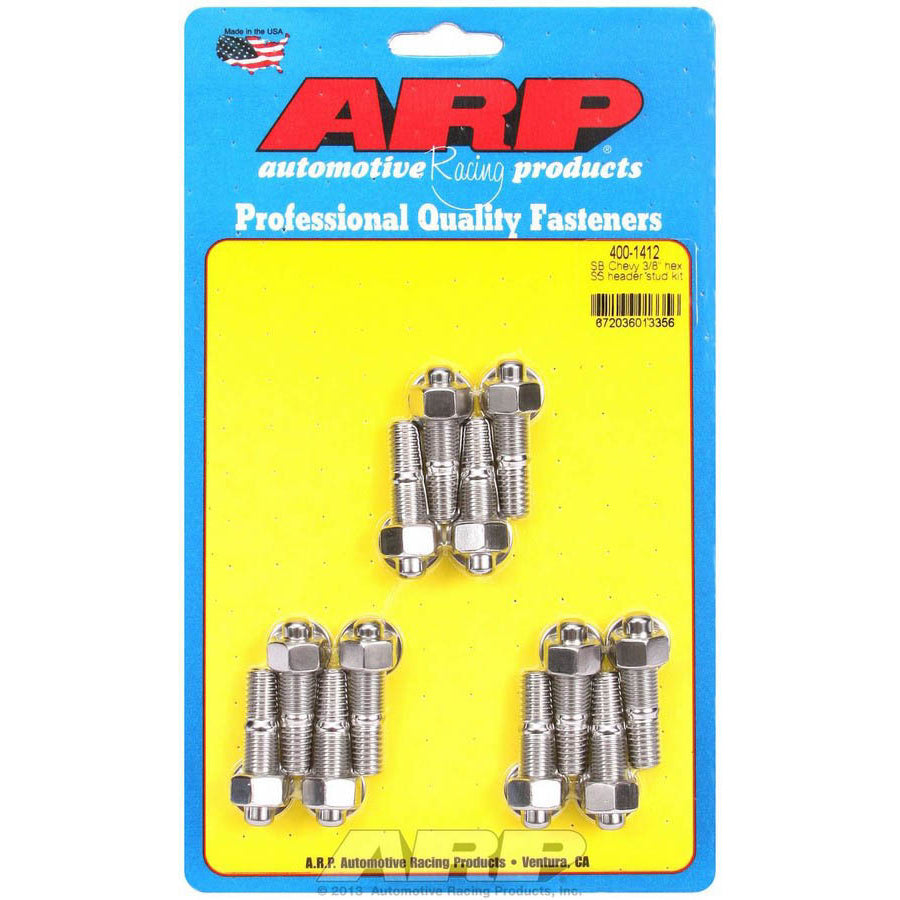 ARP Stainless Steel Header Stud Kit - Hex Nuts - 3/8"-16 - SB Chevy - Set of 12