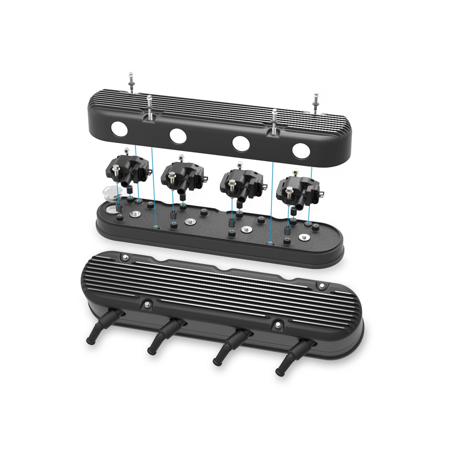 Holley Stock Height Valve Cover - Finned - Aluminum - Satin Black - GM LS-Series