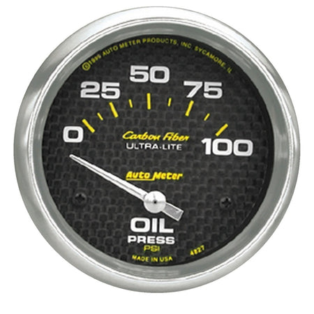 Auto Meter Carbon Fiber Electric Oil Pressure Gauge - 2-5/8" - 0-100 PSI