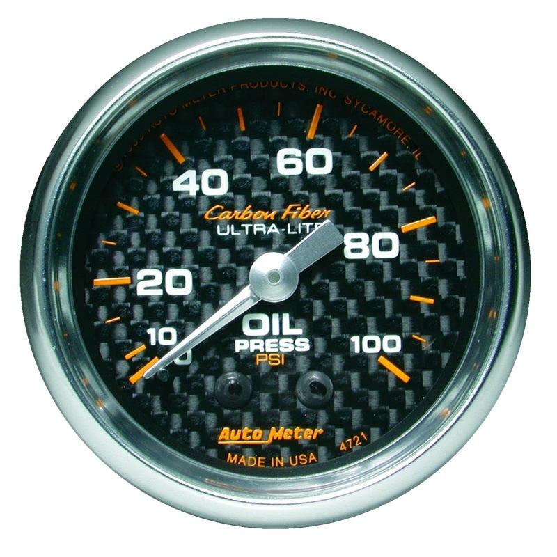 Auto Meter Carbon Fiber Oil Pressure Gauge - 2-1/16" - 0-100 PSI