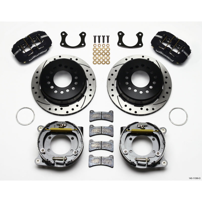 Wilwood Dynapro Low-Profile Rear Parking Brake Kit - Black Anodized Caliper - SRP Drilled & Slotted Rotor - Big Ford Drilled
