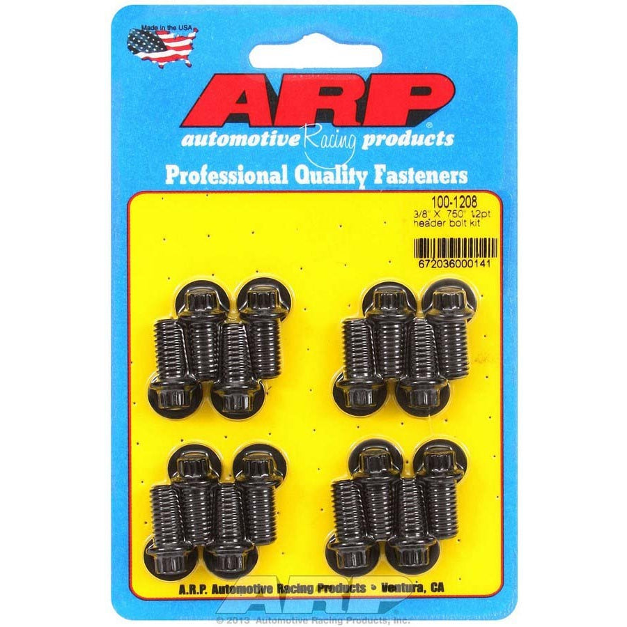 ARP Black Oxide Header Bolt Kit - 12-Point - 3/8" x .750" Under Head Length (16 Pieces)