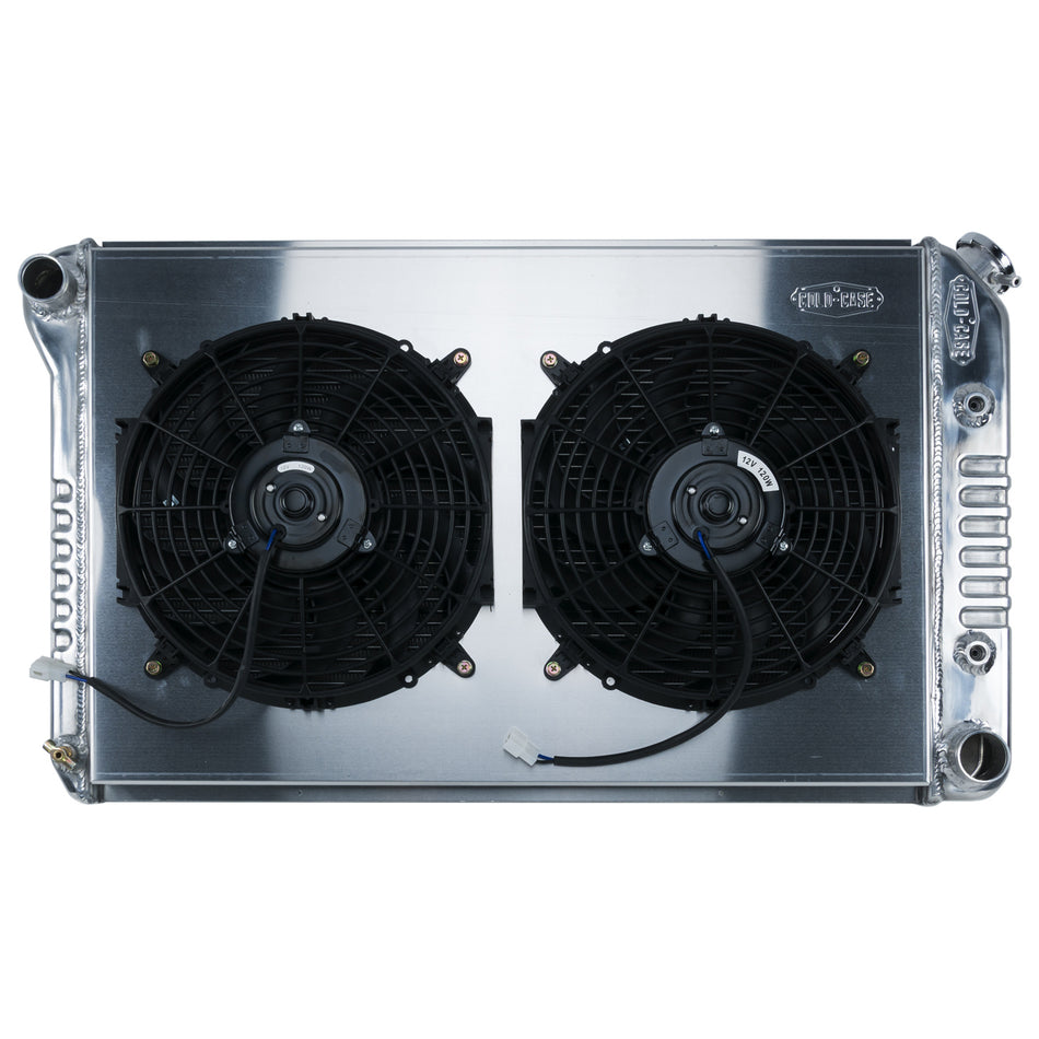 Cold-Case Aluminum Radiator and Fan - 31.5" W x 19" H x 3" D - Driver Side Inlet - Passenger Side Outlet - Polished - Automatic - GM F-Body 1970-81